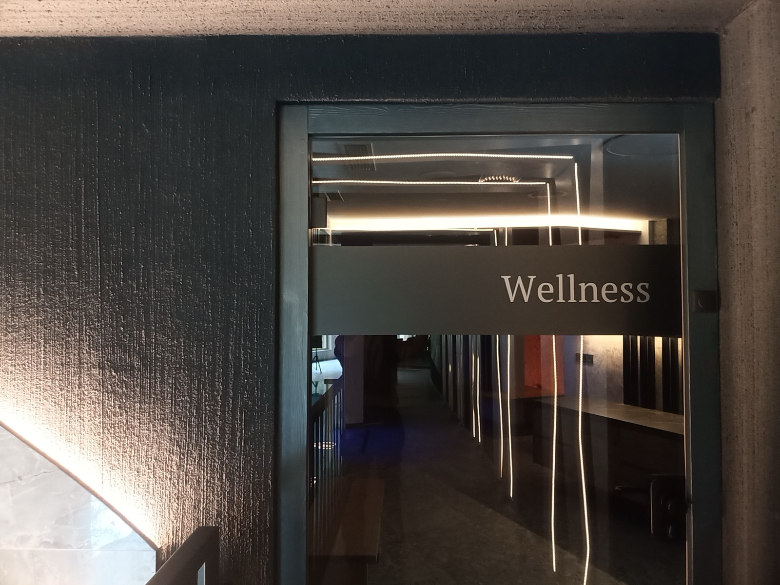 Porta in vetro con scritta Wellness in pellicola satinata